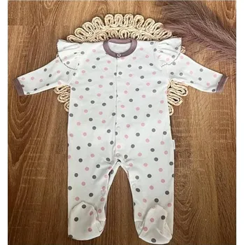 Dětský overall KOJENECKÝ BAVLNĚNÝ OVERAL MAMATTI, PUNTÍK - SMETANOVÝ S POTISKEM 68 (4-6m)