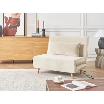 Pohovka Pohovka světle béžová sametové čalounění dřevěné nohy 1-místná bez opěradla s polštářem Skandinávský moderní design Beliani