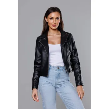 Dámská cargo bunda Černá bunda pro ženy ramoneska s límcem W77 J.STYLE, odstíny černé XL (42) i392_21725-53