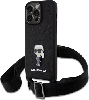 Pouzdro na mobilní telefon Karl Lagerfeld Saffiano Crossbody Metal Ikonik pro Apple iPhone 15 Pro Max černé