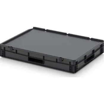 paleta ESD euro přepravky včetně víka s panty 80 x 60 x 14 cm - Dopravní černá - materiál: ESD PP - ESD ED 86/12 HO