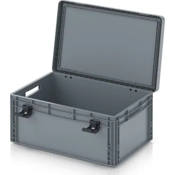 paleta Euro přepravka s víkem s panty Pro 61,1 x 42,7 x 28,7 cm, otevřená - Stříbrošedá - materiál: PP - EDP S 64/27