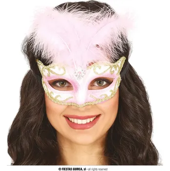 Karnevalová maska Fiestas Guirca Růžová maska s peřím