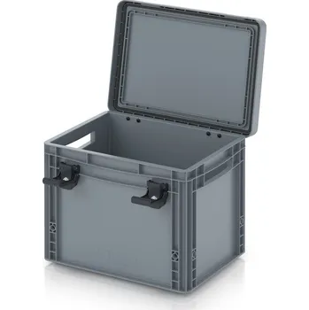 paleta Euro přepravka s víkem s panty Pro 41,1 x 32,8 x 33,6 cm, otevřená - Stříbrošedá - materiál: PP - EDP S 43/32