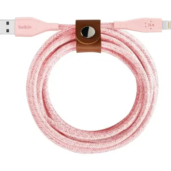 Datový kabel Belkin 3M DuraTek Plus USB Lightning to USB-A Cable + Strap, Pink