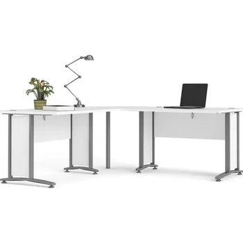Psací stůl Rohový psací stůl OFFICE 80400/303, Bílá/Stříbrná