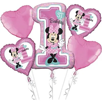 Balónek Balónková sada - myška minnie mouse - 1. Narozeniny - 5 ks fóliových balónků