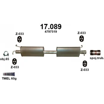 Střední díl výfuku Výfuk FORD TRANSIT 2.4TD / TDi / TDCi, střední díl a montážní materiál IZAWIT 17089