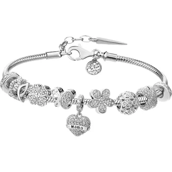Náramek Stříbrný náramek Beads - sada - nekonečno, čtyřlístek, motýl, máma, srdce, květ - AP93-0388