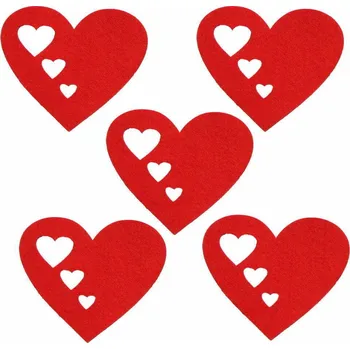 Party dekorace Srdíčko z plsti červené 01 - 60 x 51 mm