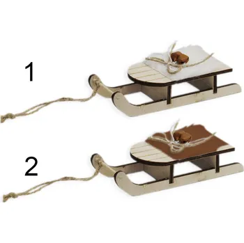 Vánoční dekorace Sáňky dřevo závěs 15,5cm mix