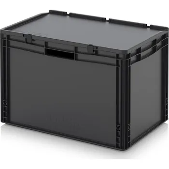 paleta ESD euro přepravky včetně víka s panty 60 x 40 x 43,5 cm - Dopravní černá - materiál: ESD PP - ESD ED 64/42 HG HO