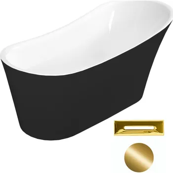 Besco Akrylátová volně stojící vana Calima BW Matt 170x74 Barva: Bílá/černá, Rozměry (cm): 170x74, Typ a barva výpustě: Click-Clack s přepadem, zlatá