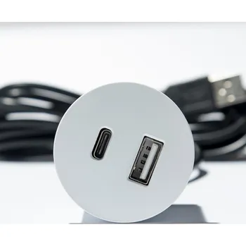 Elektrická zásuvka VersaPick nabíječka, 1x USB A/C, kulatý, bílá mat RAL 9003 (VersaPick nabíječka, 1x USB A/C, kulatý, bílá mat RAL 9003)