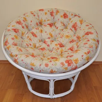 Papasan Ratanový papasan 100 cm bílý, polstr motiv květiny