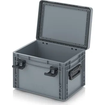 paleta Euro přepravka s víkem s panty Pro 41,1 x 32,8 x 28,6 cm, zavřená - Stříbrošedá - materiál: PP - EDP 43/27 HG 2G