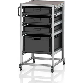 paleta ESD systémové přepravní podvozky pro euro přepravky 80 x 60 Výška 134 cm 70 x 93,5 x 135 cm - Dopravní černá - materiál: Aluminium / Stahl / Kunststoff / MPX - ESD SE 134 863212