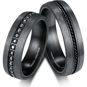 Prsten Snubní prsteny ocel zirkon s karbonem SP-CA-001