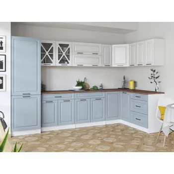 Kuchyňská linka Rohová kuchyňská linka Simea bílá/denim MAT