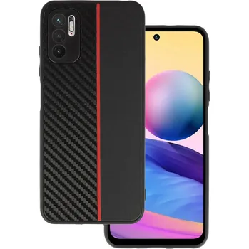 Pouzdro na mobilní telefon Tel Protect CARBON pouzdro pro Xiaomi Redmi Note 10 5G black s červeným pruhem