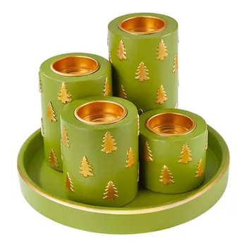 Vánoční svícen Vánoční stromeček talíř se svíčkami zelený