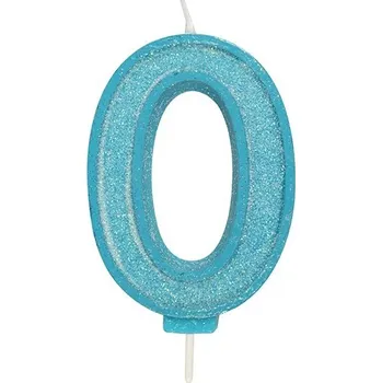 Dortová svíčka Svíčka číslo 0 - modrá třpytivá