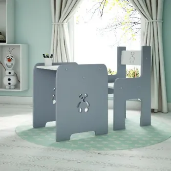 Dětský pokoj Dětský stůl a židle méďa šedý/bílý