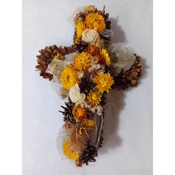 Zahradní dekorace ZAHRADNÍ TECHNIKA VOLEJNÍK PODZIMNÍ / DUŠIČKOVÁ DEKORACE - Bukvicový kříž velký č.4