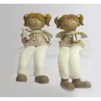 Vánoční dekorace Holčička s křídly - látkové nožky - hnědo-bílá