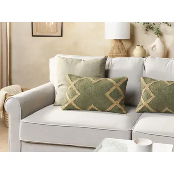 Polštář Sada 2 dekorativních polštářů vícebarevné juta a vlna 30 x 50 cm orientální vzor obdélníkové polštářky Beliani