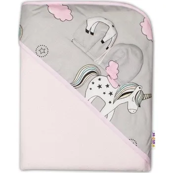 Osuška dětská froté - JEDNOROŽEC na šedém s růžovou - 100x100cm