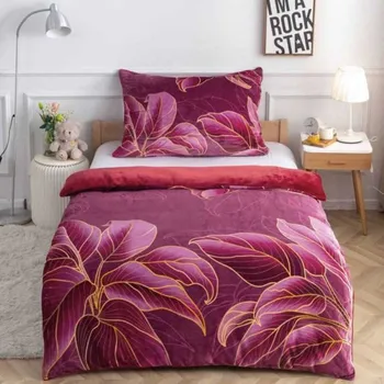 Povlečení Mikroplyšové povlečení Flower vínová 140 x 200, 70 x 90 cm zipový uzávěr