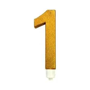 Svíčka SVÍČKA ČÍSLICE "1" ZAPICHOVACÍ VELKÁ, 16CM, ZLATÁ