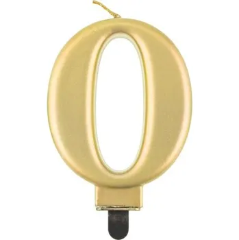 Dortová svíčka Svíčka číslice 0 metalická zlatá 8 cm