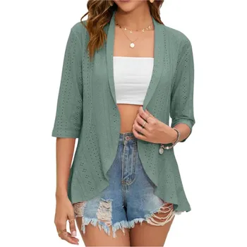 Dámský svetr Dámský letní cardigan s 3/4 rukávem s perforací Barva: zelená, Velikost: L