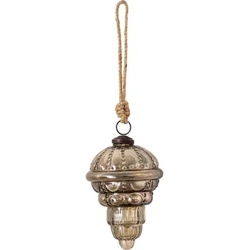 Vánoční dekorace Hnědo-stříbrná antik vánoční ozdoba - Ø 8*13 cm