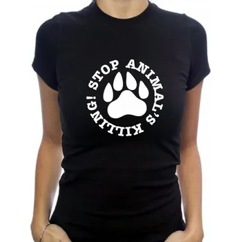 dámské tričko STOP ANIMALS S Bílá