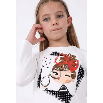 Dívčí tričko Mayoral DÍVČÍ TRIKO DLOUHÝ RUKÁV Mayoral 4004 smetanové barva: červená, Rozměr: 110