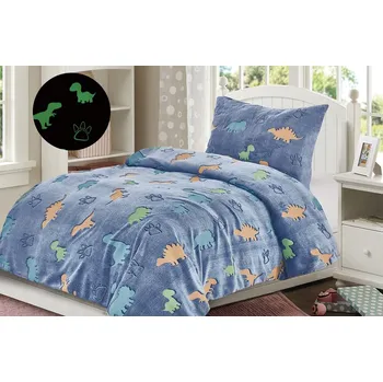 Povlečení Svítící mikroplyšové povlečení Ještěři modré 140 x 200, 70 x 90 cm zipový uzávěr