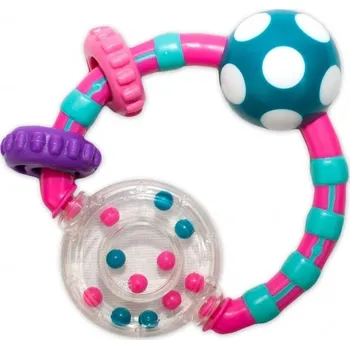 Chrastítko s kousátkem - KULIČKA S KROUŽKY růžovo-zelená - Canpol