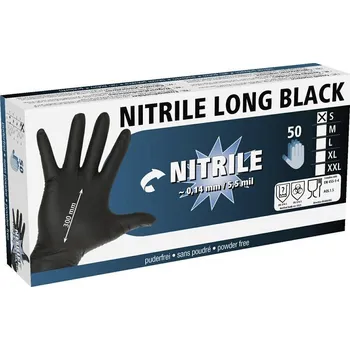 Vyšetřovací rukavice Rukavice jednorázové NITRILE, 30cm, černé, 50ks Velikost: XL