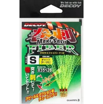 Rybářský háček 3ks - Třásně Zavrtávací Decoy Makisasu Fiber F-12 Velikost M Chartreuse