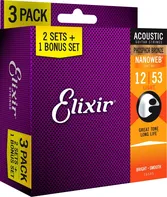 Elixir Nanoweb 16545 struny na akustickou kytaru 3 sady Phosphor Bronze Light