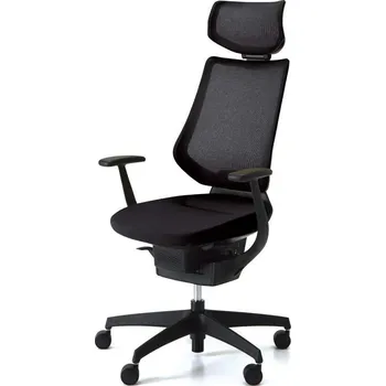 Kokuyo ING japonská aktivní židle GLIDER 360° síťovaná černá kostra s podhlavníkem černá chromové