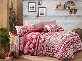 Ložní povlečení Brotex Christmas Red vánoční povlečení 140 x 220, 70 x 90 cm zipový uzávěr