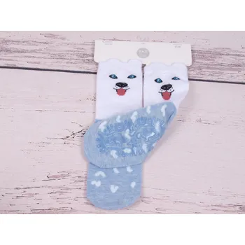 Ponožky capáčky YO ABS SKA-0065G modrobílé se srdíčky a se zvířátkem s kvalitním silikonovým protiskluzem velikosti ponožek: 15-17 (EUR vel. 23-26)