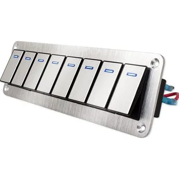Hliníkový panel s 8 vypínači Rocket switch 12/24V - modré podsvícení