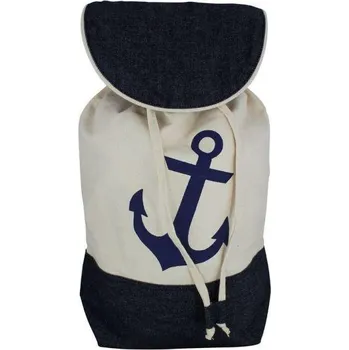 Plážová taška SEA Club Batoh - Anchor, bavlna, krémová/modrá, 35x15x43cm