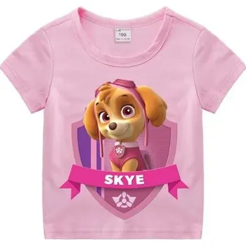 Dětské bavlněné triko s krátkým rukávem - Tlapková patrola Barva: růžová - Skye se znakem, Velikost: 150/8-9 let