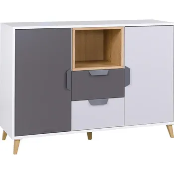 Komoda JOKER | komoda 8 | 120 cm | | bílá/grafit/šedá/lefkas světlý